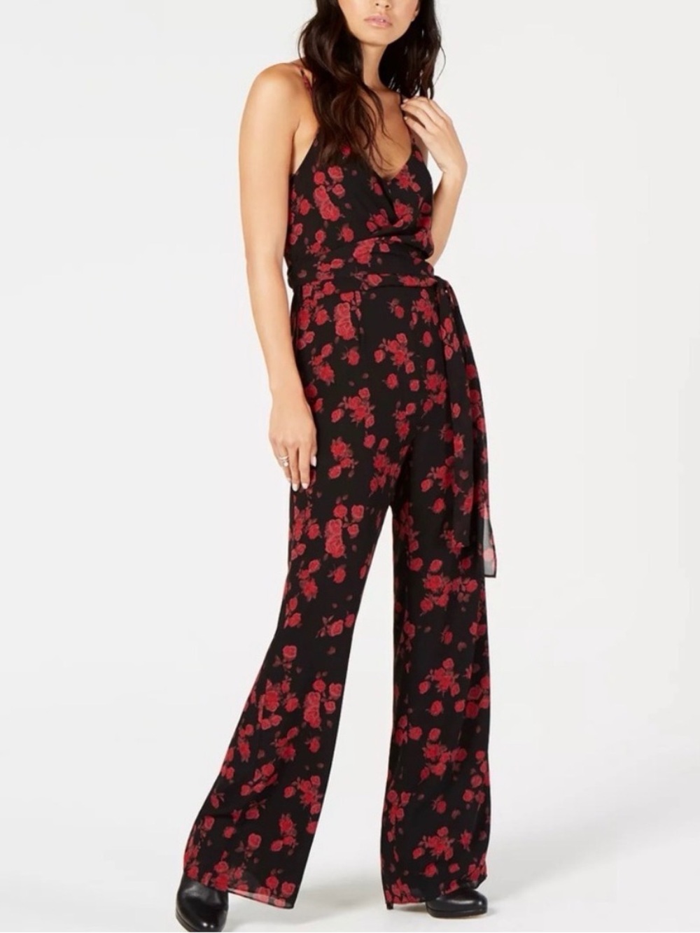 MICHAEL Michael Kors Black Jumpsuit with Red Floral Print